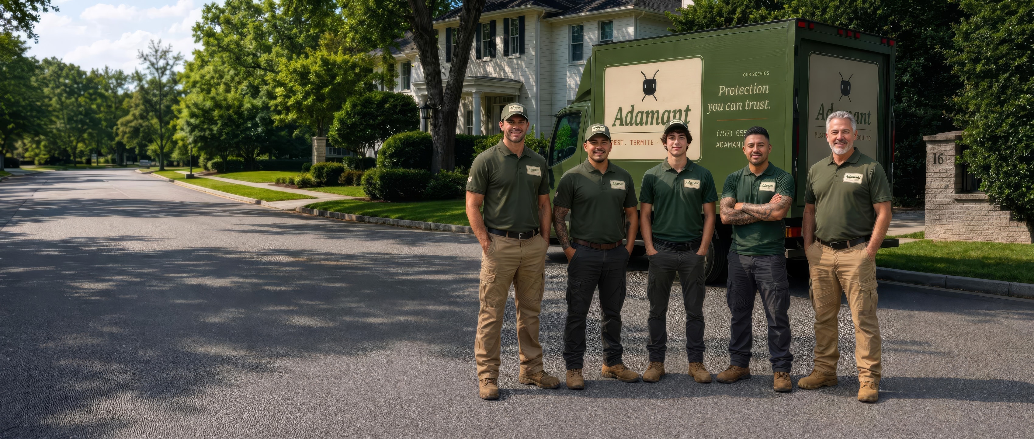 The Adamant team in front of their branded service truck in Virginia Beach