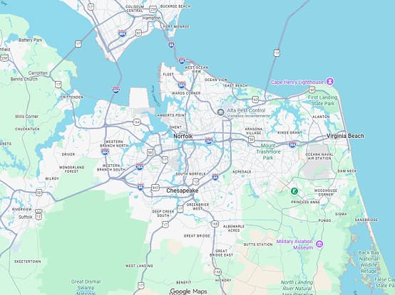 Map of the Hampton Roads service area