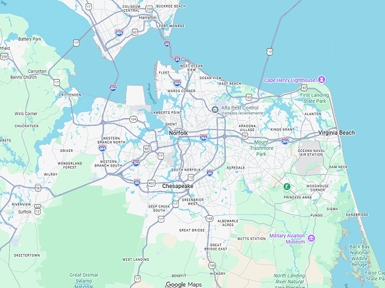 Map of the Hampton Roads service area